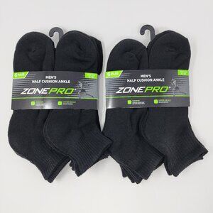 New 12 Pairs Zone Pro Mens Shoe size 6-12 Black Ankle Socks Half Cushion Comfort